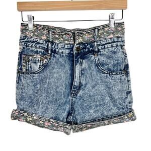 PlayMe Floral Acid Wash High Waisted Jean Shorts XS